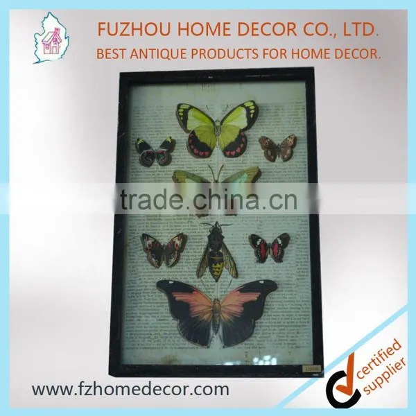 Antique 3D Paper Printing Wooden Butterfly Picture Frame With Glass Covering photo-2