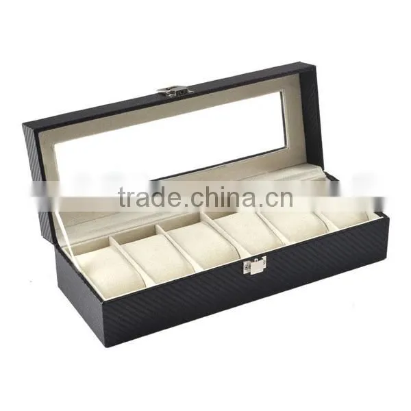 High-grade Carbon Fiber Watch Box 6 Slots, Transparent Window Display Watches Box photo-3