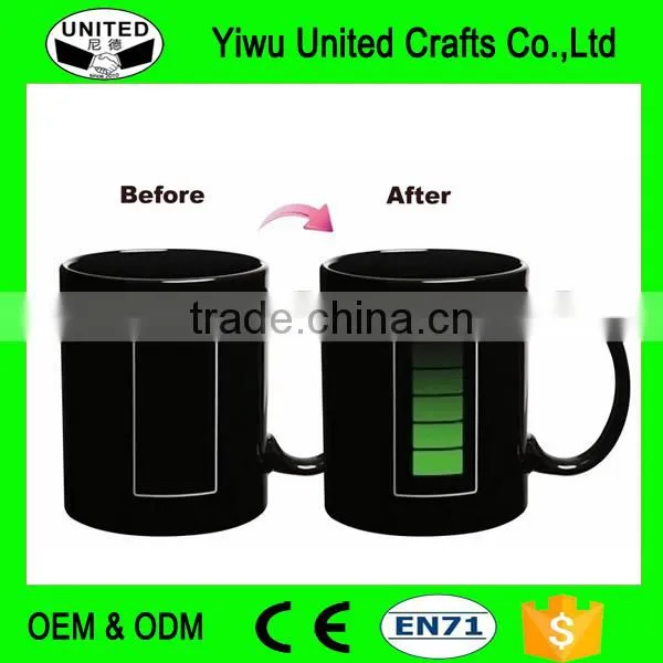 11 oz Black Color Changing Cup Brilliant Black Heat Sensitive Color Change Mugs