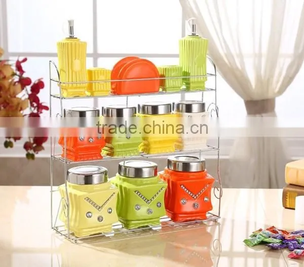 Ceramic Canister Set With Stainless Metal Stand photo-2