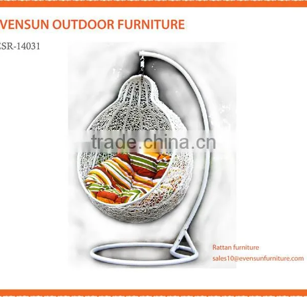 Luxury Outdoor Black Rattan Grey Cushion Garden Hanging Chair photo-2
