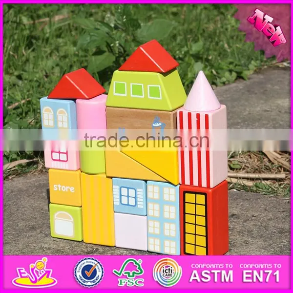 2017 New Design 19 Pieces Model Buildings Kids Wooden Block Set W13A119 photo-3