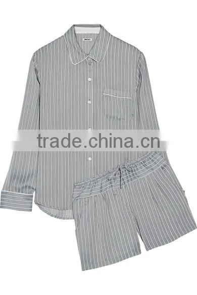 Pajamas Women Summer Long Sleeve Wholesale Custom Made in China Striped Satin Pajama Set photo-4