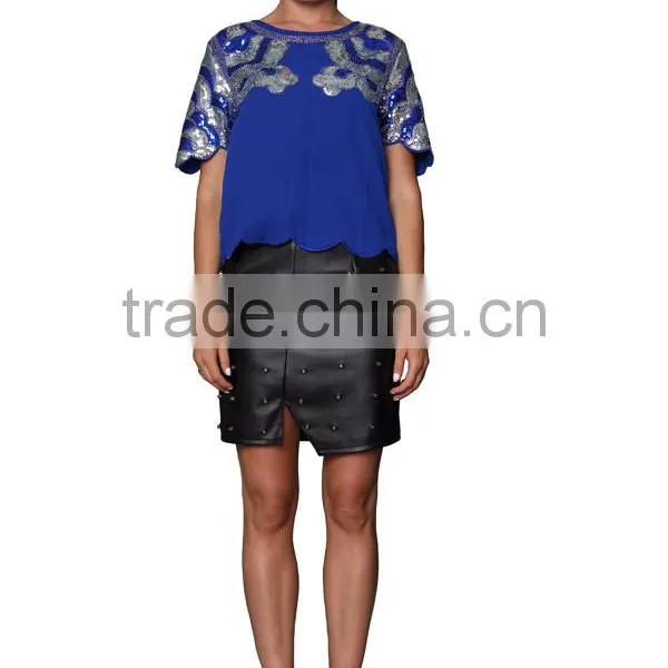 2015 New Design Scollop Hem Embroidery Woman Top photo-2
