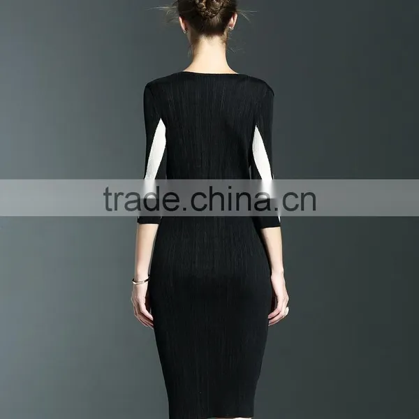 Exquisite Ladies 3/4 Sleeve Draped Package Hip Elastic One Piece Dress photo-6