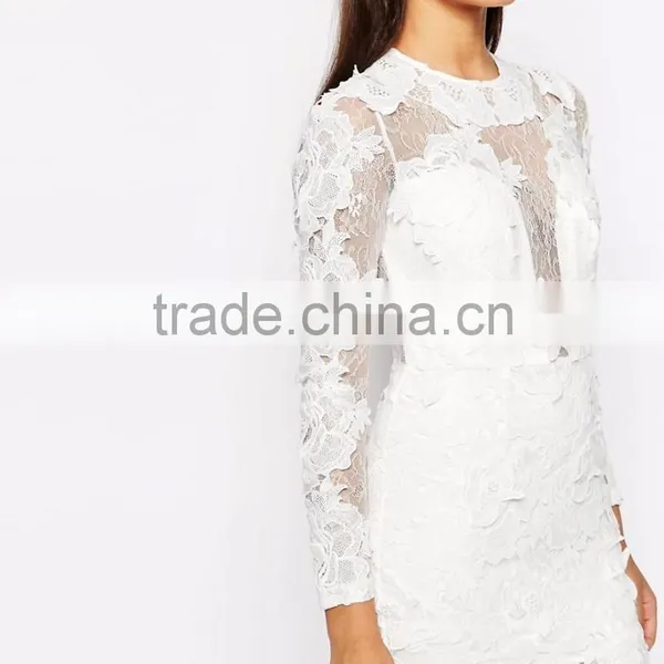 MGOO Lace 3D Floral Fishtail Maxi Dress Crew Neck Long Sleeves Embroidered Wedding Dress Bridal Grown photo-4