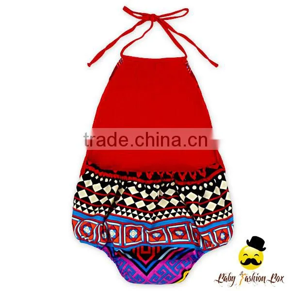Harem Style Frock Design Kids Red Halter Blank Bodysuit Infant Newborn Baby Girl Vintage Romper Toddler Clothing photo-2