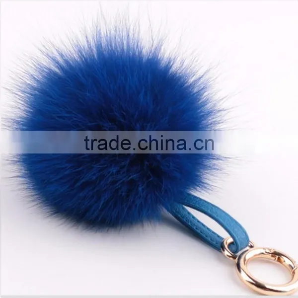 Myfur Genuine Fox Fur Pom Pom Keychain With Leather Strap Fashion Girls Bag Charm photo-3