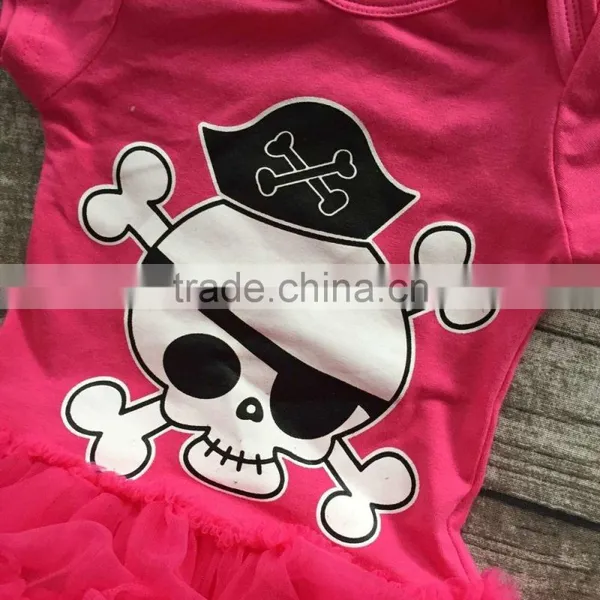 Girls Halloween Tutu Romper Infant Toddler Girls Halloween Outfits Girls Hot Pink With Skull Chiffon Tutu Romper With Headband photo-2