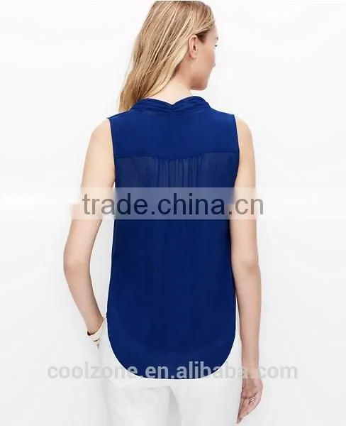 Fashion Lady Ruffle Front Sleeveless Slim Chiffon Blouse 2015 photo-3
