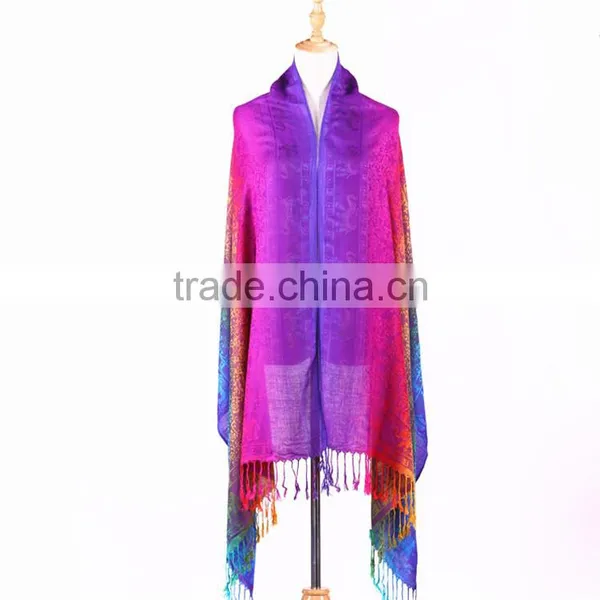 High Quality Rainbow Hajib Paisley Jacquard Pashmina Scarf Shawl photo-4
