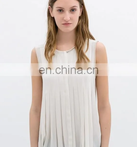 Hot Sale Latest New Fashion Design Guangzhou Clothing White Chiffon Blouses Fashion 2014