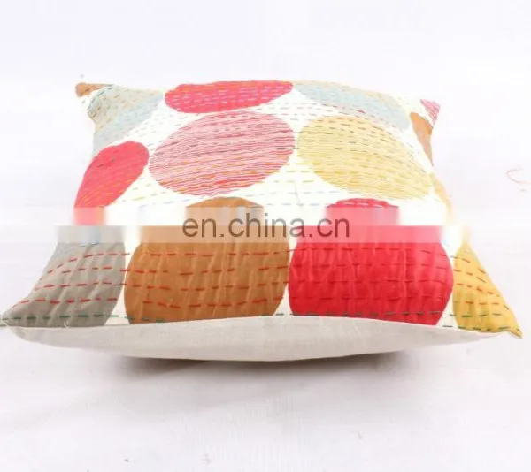Indian Cotton Handmade White Polka Dot Kantha Cushion Cover Kantha Throw Pillow Cover Hand Quilted Decorative Cushion Cover Art photo-3