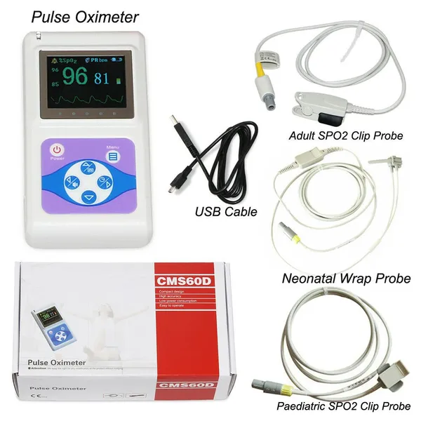 Hot Sale CE CONTEC CMS60D+3 SPO2 Probes Adult Child Infant Handheld 24 Hours Fingertip Pulse Oximeter SPO2 Monitor Pulse Rate Free Software photo-5