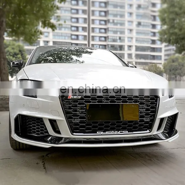 Auto Grille Front Bumper for Audi A3 Change to RS3/S3 RTS Black Silver High Quality Center Honeycomb Mesh Grill2017-2019 photo-5