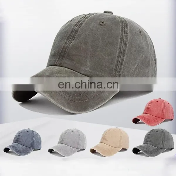 Low MOQ Custom Unisex Adjustable Vintage Cotton Washed Dad Hat Plain Distressed Baseball Cap photo-3