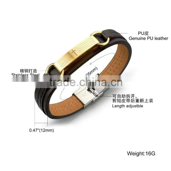 Genuine PU Leather Screw Bracelets 316L Stainless Steel Spanish Bible the Lord's Prayer Bangles photo-6