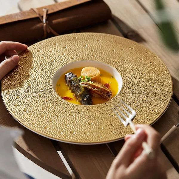 HOMTE HoReCa Fine China Gold Platter Wholesale Serve for Luxury Hotel Hotelware Supply
