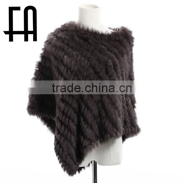 Factory Direct Wholesale Fashion Lady's Rabbit Knitted Fur Poncho photo-3