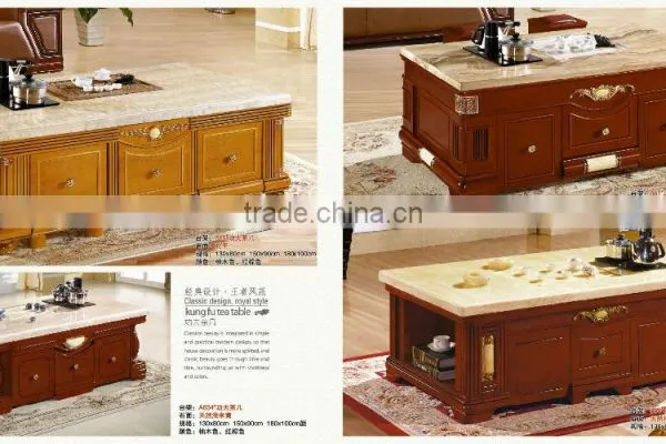 Marble Top Tea Table Set With Wood Side photo-2