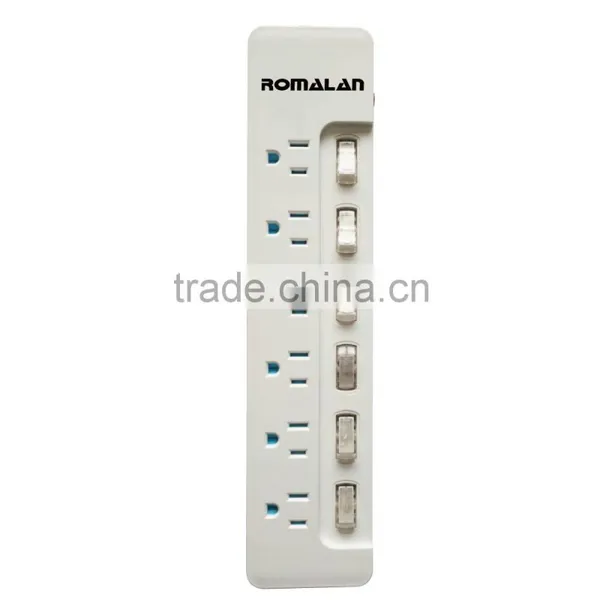 6 Outlets US Standard 110v Surge Protector With Shutter Overloading Protection photo-3