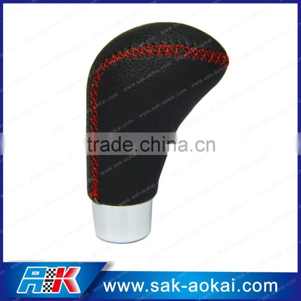 Manual Leather Car Gear Knob Red Stitching Universal photo-2