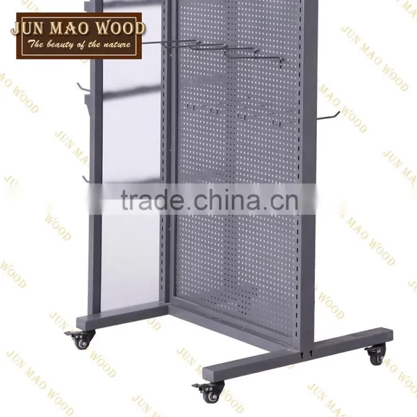 Clothing Store Wood And Iron Net Design Two Sided Slatwall Stand Display Rack. Color:Grey photo-3