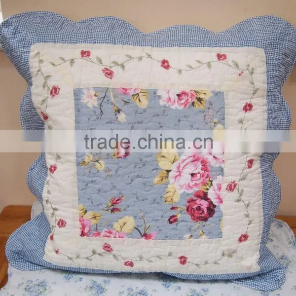 Shabby Chic Blue Floral Patchwork Cushion Covers Cotton 18"