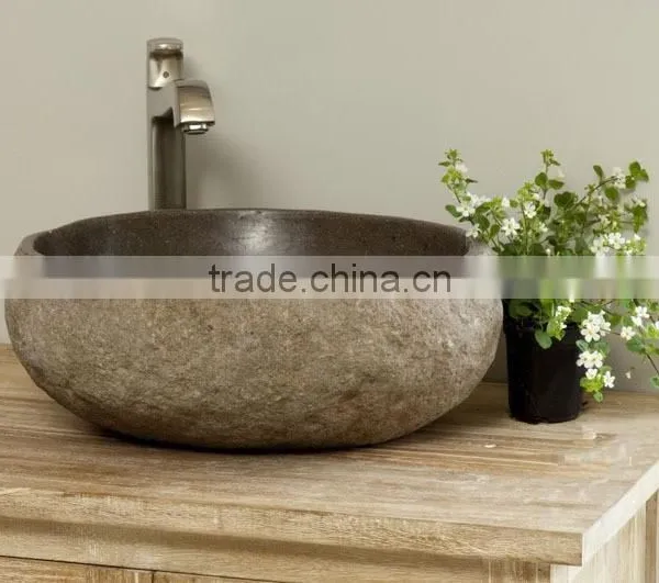 Natural Bathroom Cobble Stone Pedestal Basin