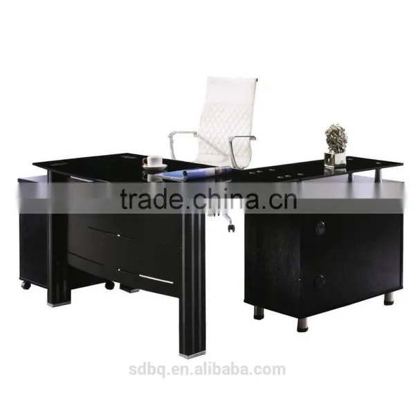 PT-D0418 Glass Metal Office Table With Cabinet,Modern Tempered Glass Office Table