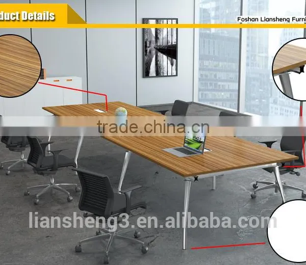 MDF Board Conference Table With Wooden Table Top and Aluminum Legs for 6 People photo-4