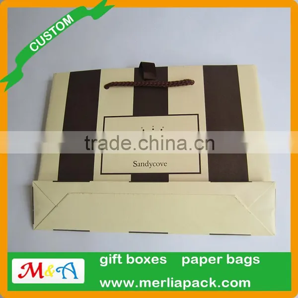 Beauty Salon White Kraft Paper Bag Day Spa Cream and Brown Stripe Bags photo-4