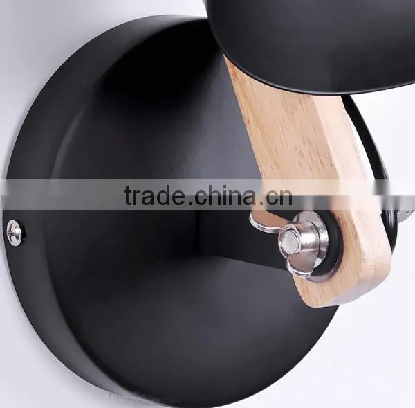 Flexible Arm Modern Black Metal And Wood Wall Lamp For Hotel Room Loft photo-5