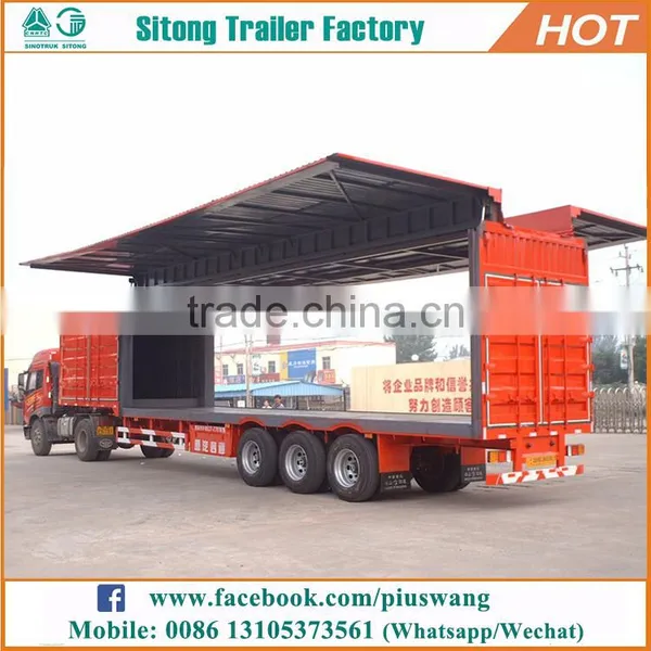 Factory Direct 3 Axles Wing Open Van Semi Trailers Wing Body Enclosed Cargo Trailer photo-3