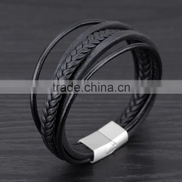 Multilayer Genuine Leather Rope Chain Man Bracelets Classical Simple Design Men Jewelry With Magnet Buckle photo-4