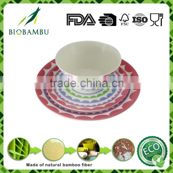 Colorful Decal Design Good Capacity Bamboo Fiber Dinner Set photo-5