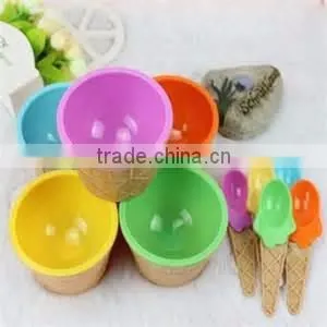 Set of 4pc Plastic Ice Cream Serving Bowls With Spoons photo-6