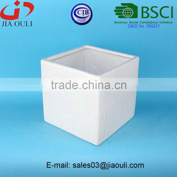 BSCI Certificate Factory Simple Design Square Ceramic Flower Pot, Cube Planter photo-3