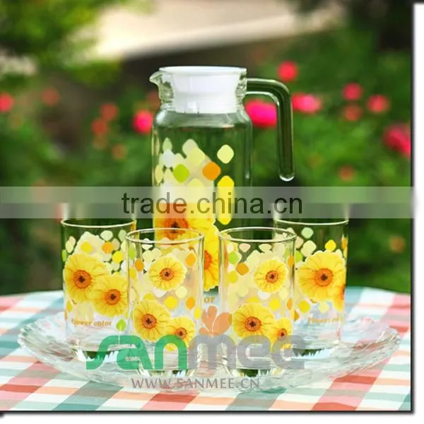 7pcs Drink Glass Set 1L Glass Jug Tableware Water Glass