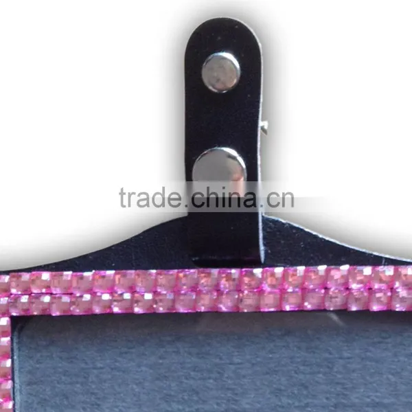 ID Holder With Pink Gem, High Quality Promotion Gift PU Leather Badge Holder With Crystal Gem Decoration photo-2