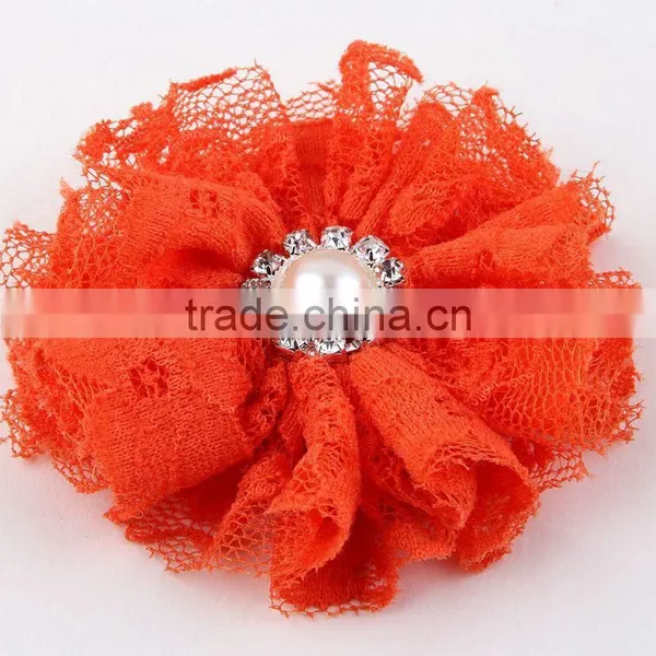 Lace Flower With Pearl Rhinestone in Center for Kids Hair Accessories photo-3