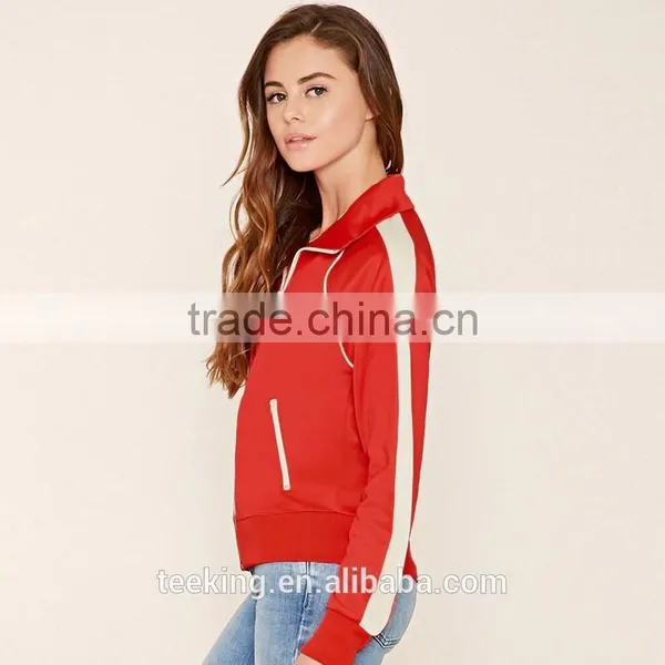 Contrast Trim Long Sleeve Custom Stain Women Track Jacket photo-2