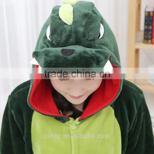 Flannel Cartoon Adult Animal Jumpsuit Animal Pajamas Jumpsuit Green Dinosaur Design photo-3