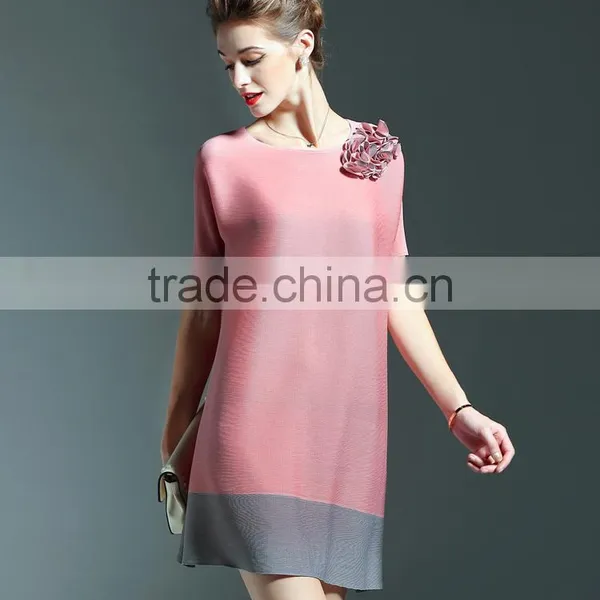 Fat mm Women Foreign Trade Large Size Plicated Dress With 3d Flower photo-6
