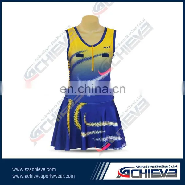 Blue and White Sublimation Netball Wear, Breathable Netball Uniforms, Cheap