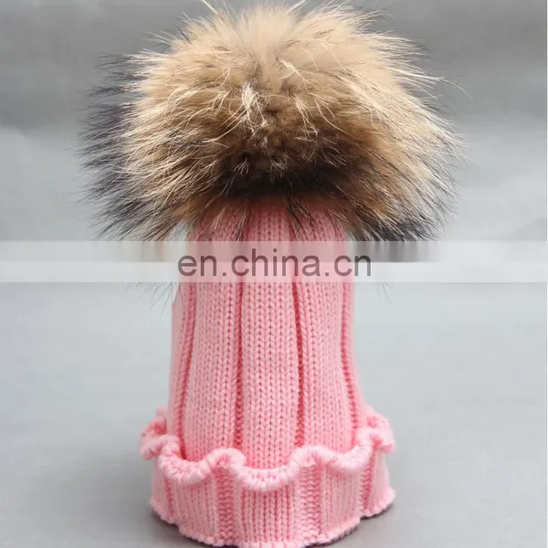 Crochet Pom Pom Hats Kids Child Knitted Winter Hats With Large Poms photo-2
