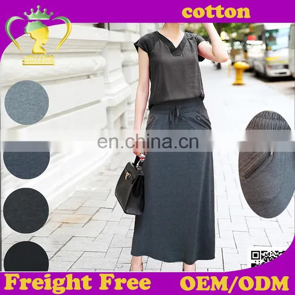 Wholesale Simple Design Women Plus Size Pure Color Pure Cotton Long Skirt