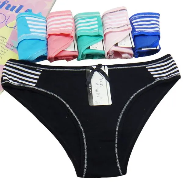 Yun Meng Ni Sexy Underwear Side Stripe Printed Girls Briefs Breathable Cotton Women Panties photo-5