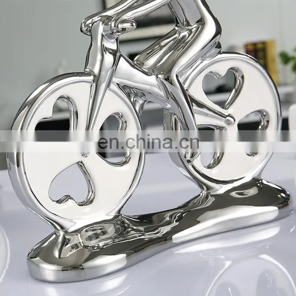Customized Creative Couples Biking Ornaments Silver-plated Glazed Ceramic Home Decor Art Ornaments photo-4