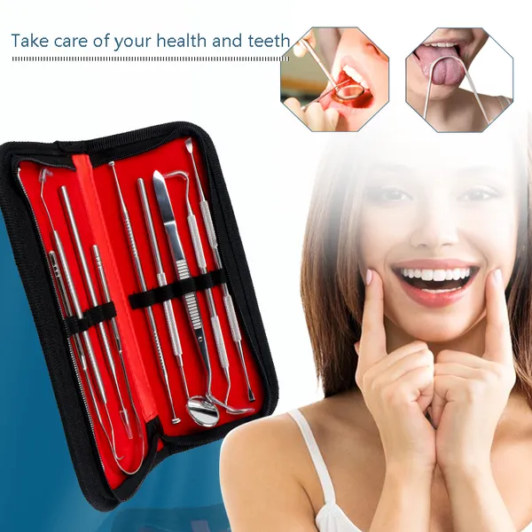 Stainless Steel 9PCS Dental Tools Set Adult Oral Dental Hygiene Set With Dental Tweezers